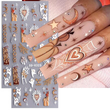 Halloween Nail Stickers 5D Embossed Glitter Pumpkin Ghost Design DIY Manicure Tips 2 Sheets