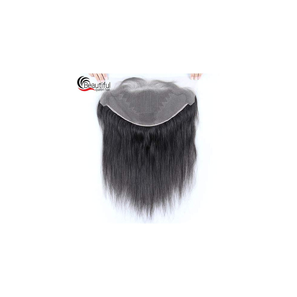 Unisex Brazilian Human Hair 13X6 Transparent Lace Frontal Straight Wig 14In Soft Thick Virgin Strands