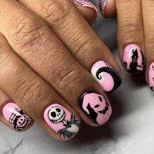 Halloween Press On Nails Short Pink Acrylic False Nails Set 24pcs Reusable Square Tips for Women Girls