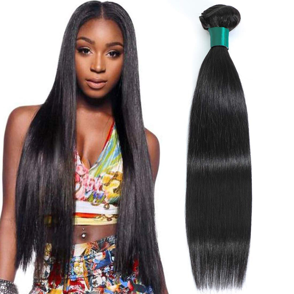 Unisex Black Peruvian Virgin Human Hair Straight Bundle 8Inch Unprocessed Natural Double Weft Extension