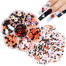 Halloween Nail Art Charms Set with 3D Pumpkin and Ghost Decorations, Pearls and Rhinestones Kit