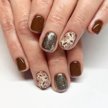Short Square Press on Nails Glossy Brown Glitter Fake Nails Thanksgiving Set 24pcs LongLasting Wear