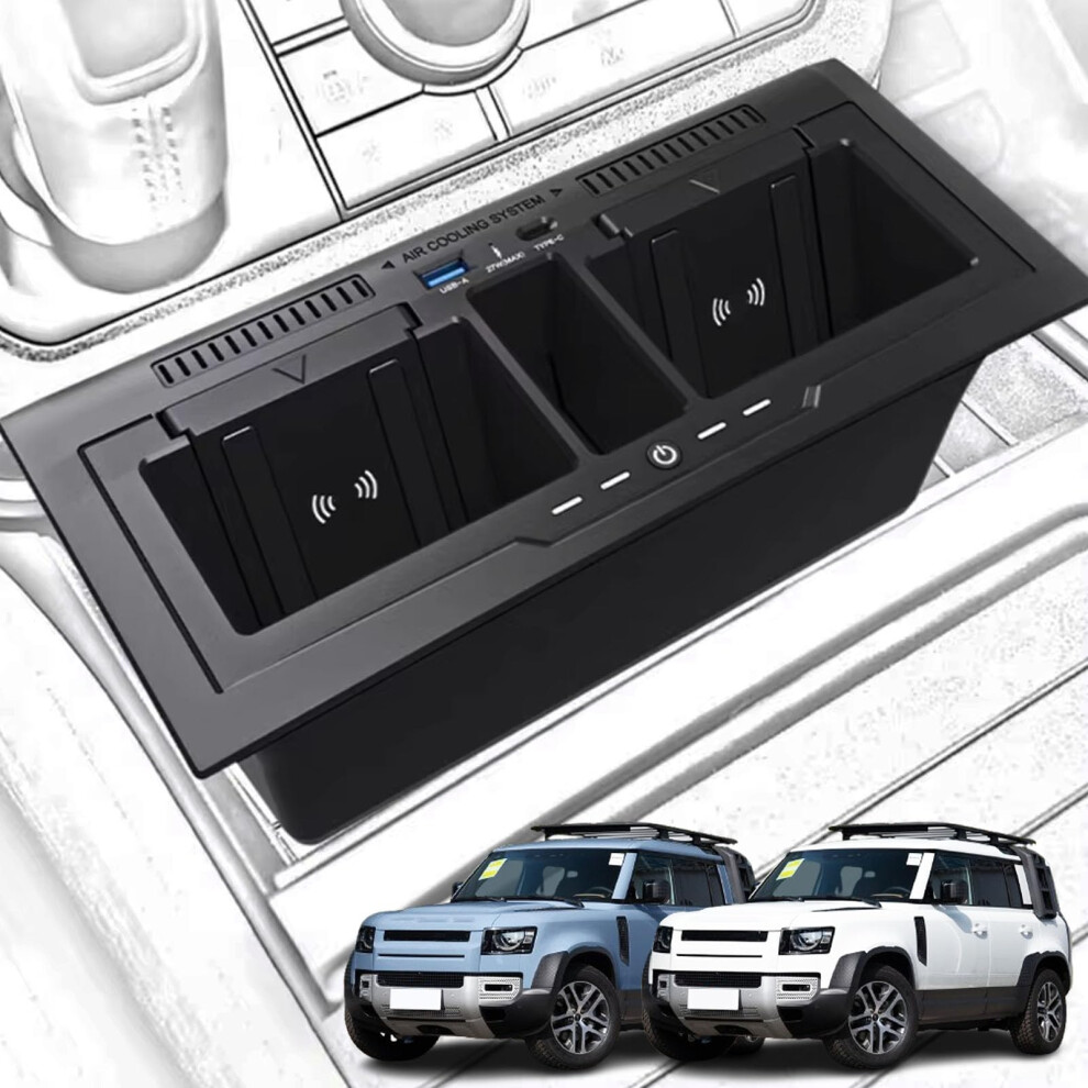Car Wireless Charger For Land Rover Defender 20202024, Dual 15W Fast Charging Pad With 27W Usb Typec Center Console Integration 9073542600510