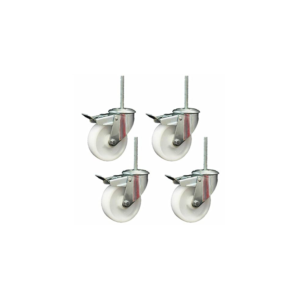 100Mm Heavy Duty Nylon Bolt Hole Braked Castors With Bolt Fittings (Set Of 4) 5060462564101