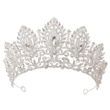 Silver White Bridal Crown with Elegant Rhinestone Inlay, Queen Style Wedding Tiara for Bride