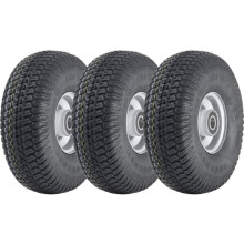 11x4.00-4 Lawnmower Grass Tyres & Steel Rim P332 20mm Bearings 145kgs (Set of 3)