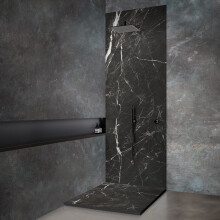 Receveur de douche - 80x80 cm - Aspect marbre noir - Extra-plat 2,2 cm - Grille carrée inox noir
