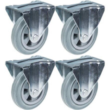 160mm 6" castor grey rubber tyre fixed strong 540kg capacity, set of 4