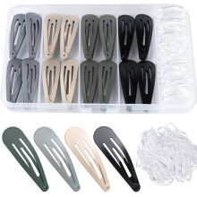 Snap Hair Clips and Clear Hair Bands Set, Neutral Matte Colors, NonSlip Hold with Storage Box
