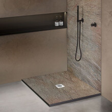 Receveur de douche en pierre naturelle - 90x90 - Extra plat 2,2 cm - Finition cuivrée - Natte étanche & siphon 360