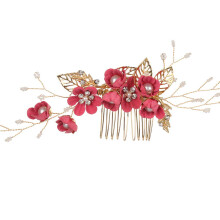 Wedding Hair Accessories Vintage Bridal Hair Comb with Pearls and Floral Design for Bride Rose Red