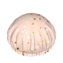 Shower Cap for Women Golden Polka Dot Texture Reusable Hair Hat with Durable Elastic Band