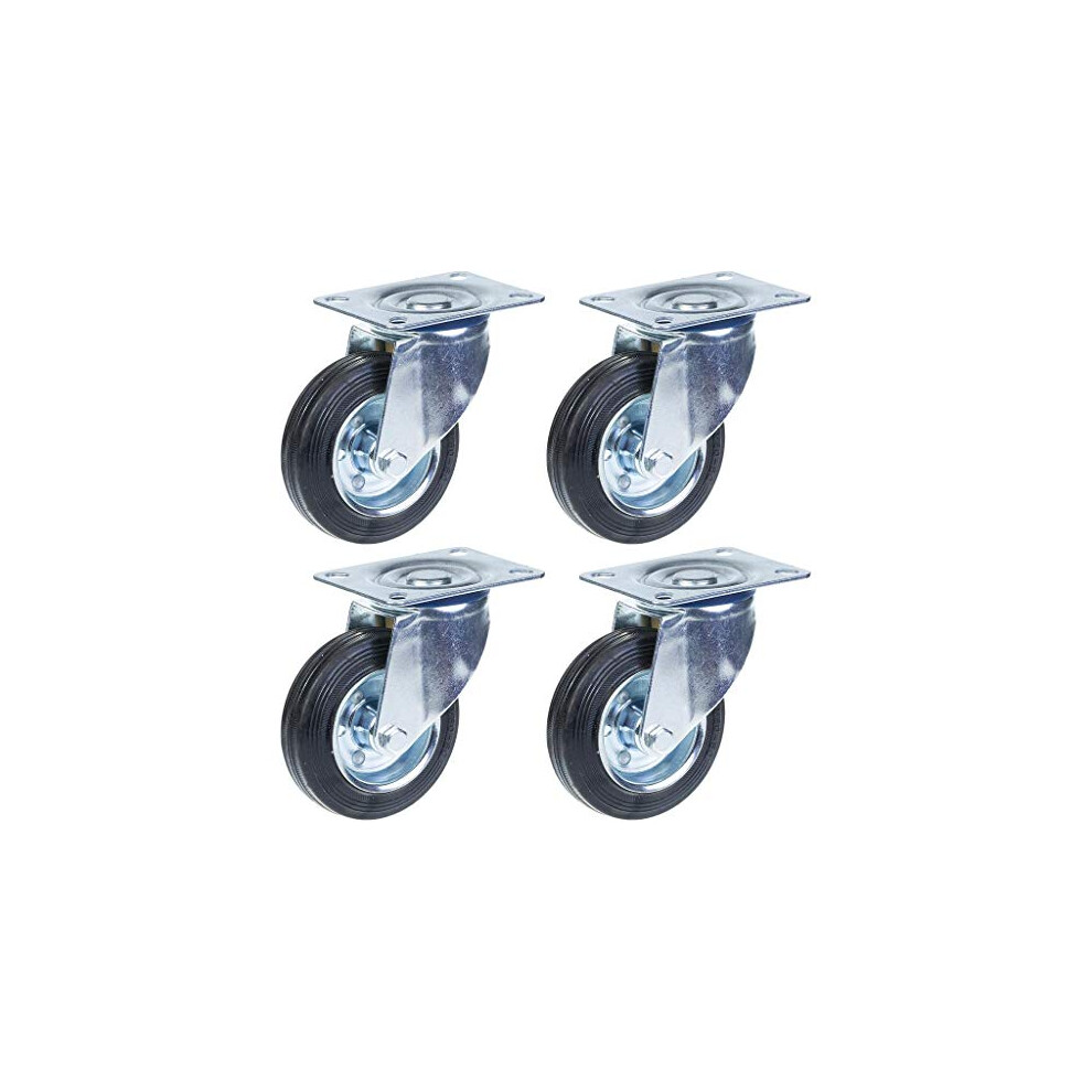 100Mm 4" Castor Rubber Tyre, Swivel, Strong 360Kg Capacity, Set Of 4 5056116819383