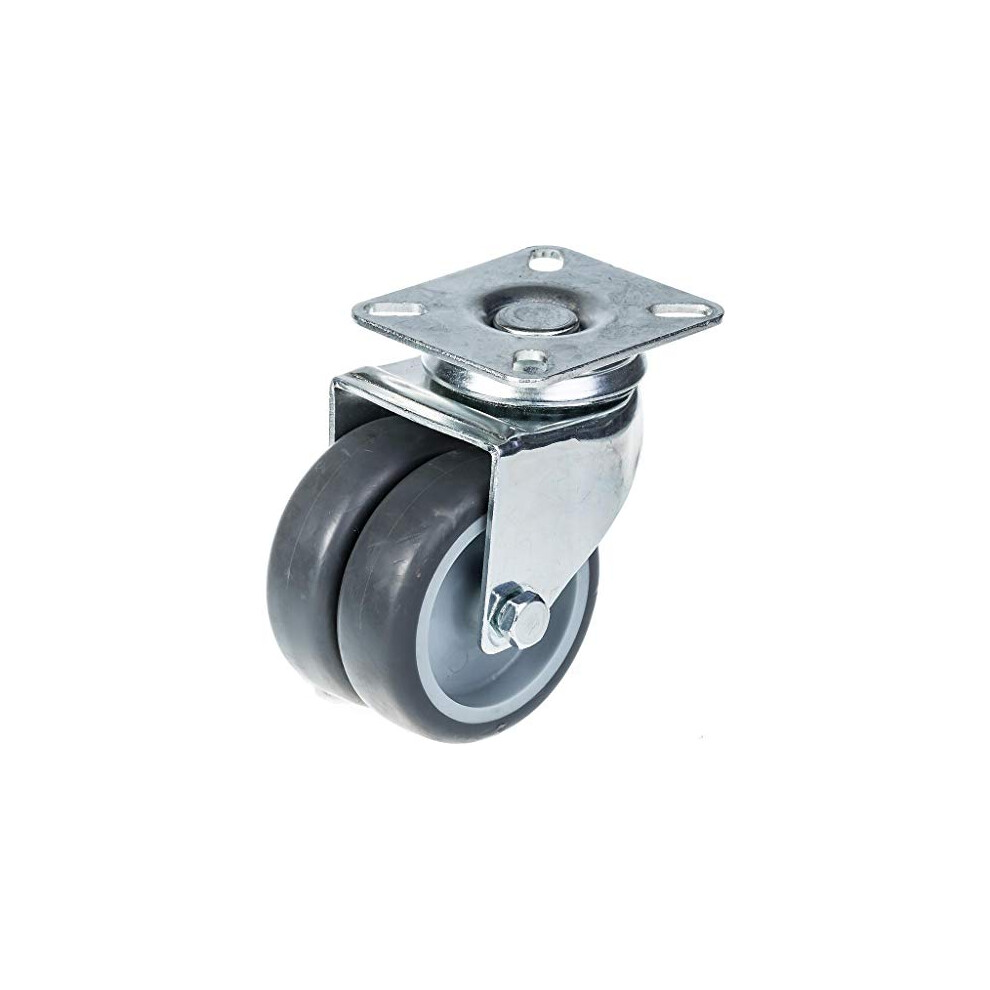 75Mm 3" Twin Wheel Castor Grey Rubber Swivel 100Kg Capacity 5056116820686