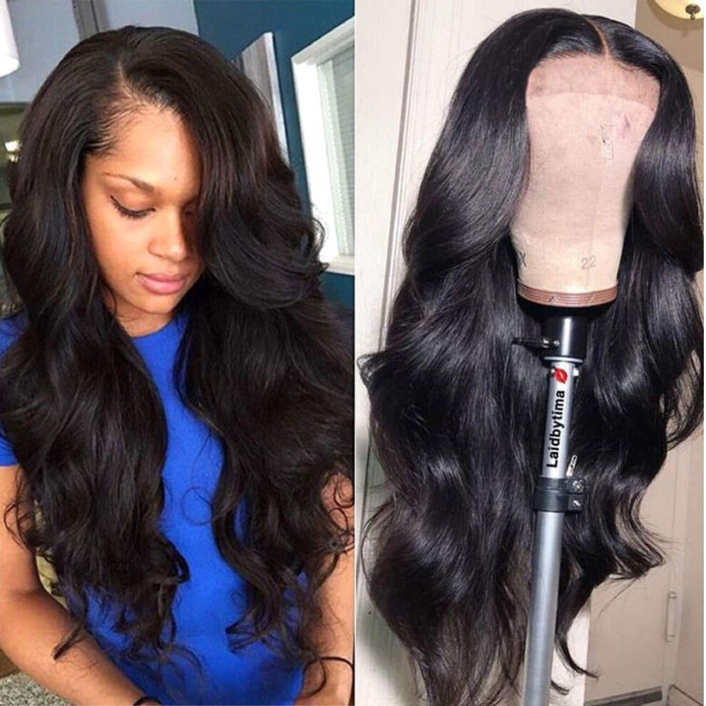 Brazilian Human Hair Lace Front Wig 18 Inch 200% Density Body Wave Natural Hairline Blend