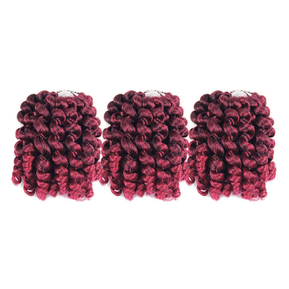 Unisex 8 Inch Wand Curl Crochet Braiding Hair Extensions, Ombre Jumpy Prelooped Synthetic Braids 3 Packs