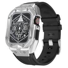 Silver Band and Case for Apple Watch 44mm Stainless Steel Set for Series 9 8 7 6 5 4 SE Durable Metal Frame