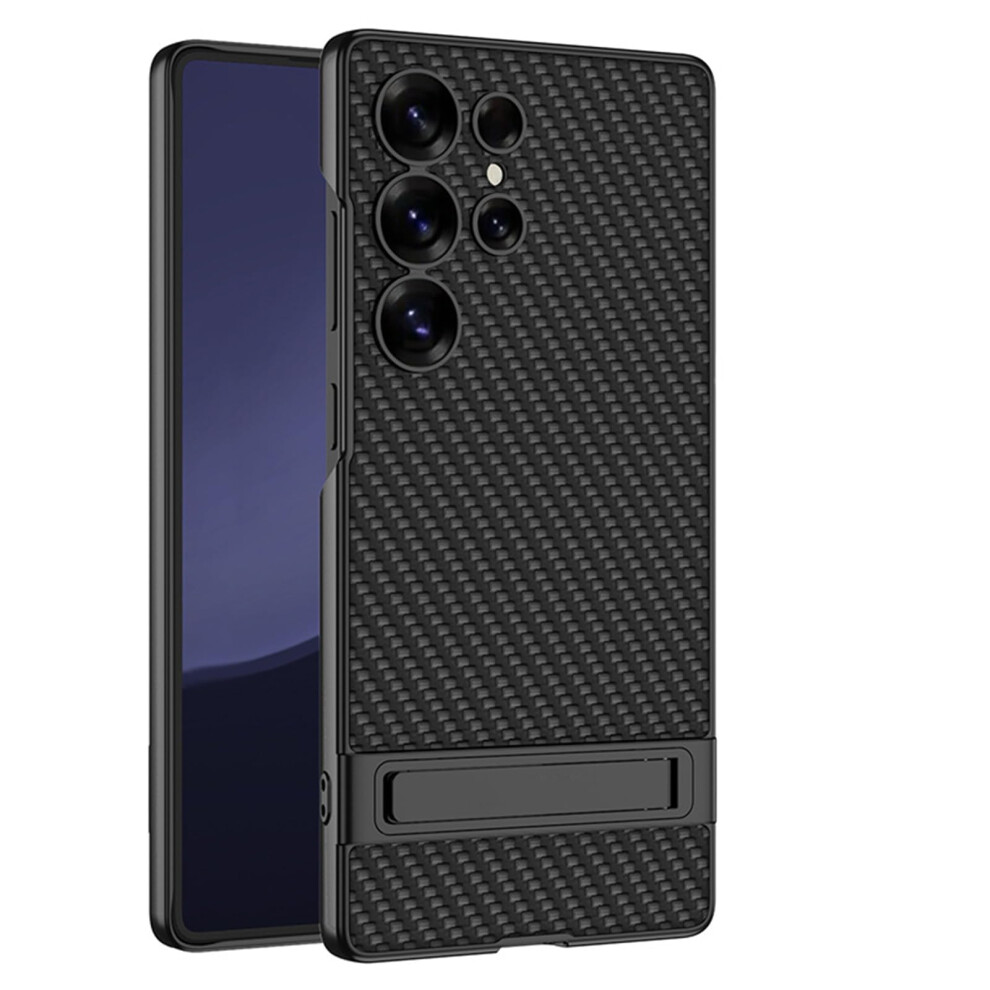 Case For Samsung Galaxy S25 Ultra Slim Leather Cover With Carbon Fiber Kickstand And Shock Protection Black 9771547511854