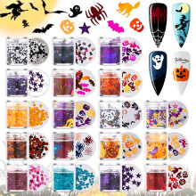 18 Colors Halloween Nail Glitter Set with Mixed Style Nail Art Sequins for UV Gel Acrylic