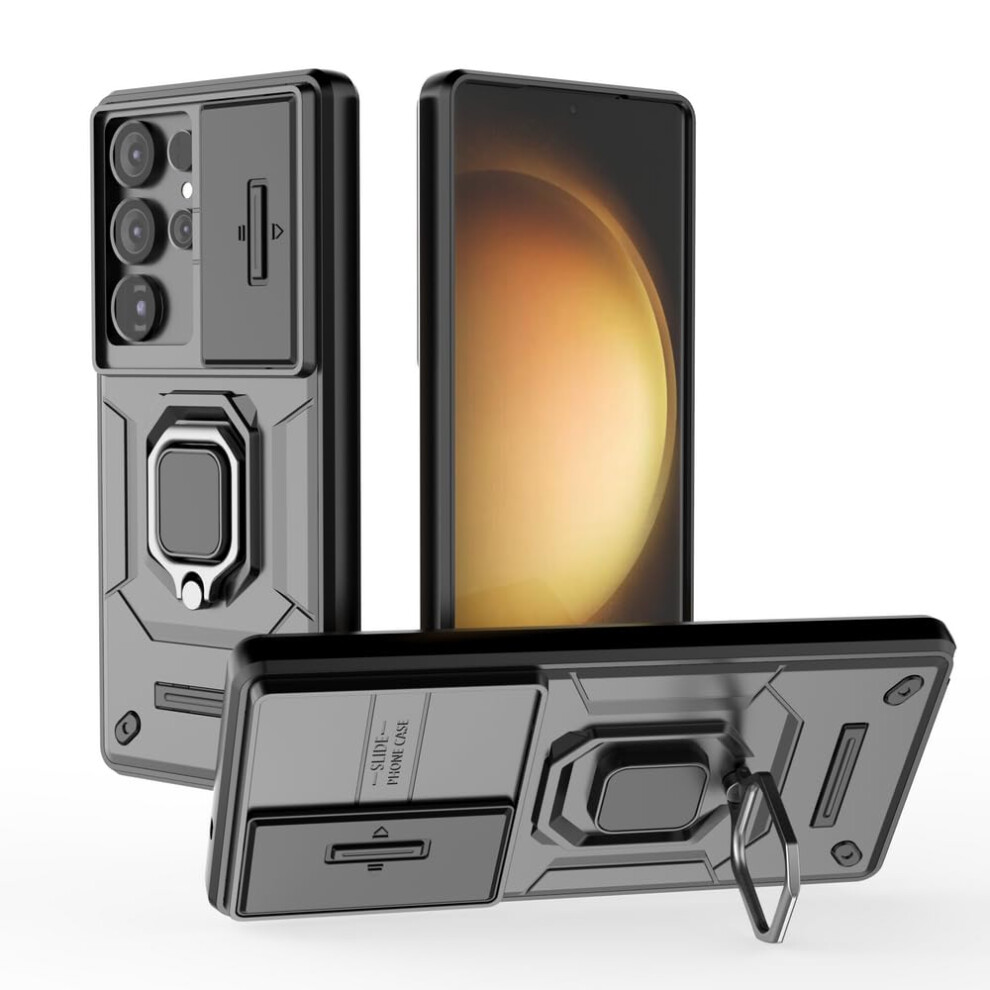 Case With Slide Lens Cover, Shockproof Bracket And Professional Finish For Samsung Galaxy S25 Ultra Black 9330225917021