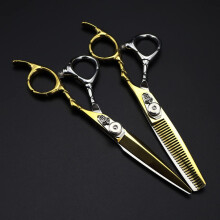 Hair Cutting Scissors 6 Inch Japanese Steel Gold Professional Barber Shears with Comfort Grip