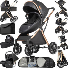 3-in-1 Kinderwagen für Neugeborene mit Autositz – Faltbar, Maximaler Komfort, 5-Punkt-Gurtsystem, Große Sonnenblende und Aufbewahrungskorb