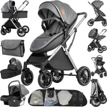 3-in-1 Kinderwagen für Neugeborene mit Autositz – Faltbar, Maximaler Komfort, 5-Punkt-Gurtsystem, Große Sonnenblende und Aufbewahrungskorb