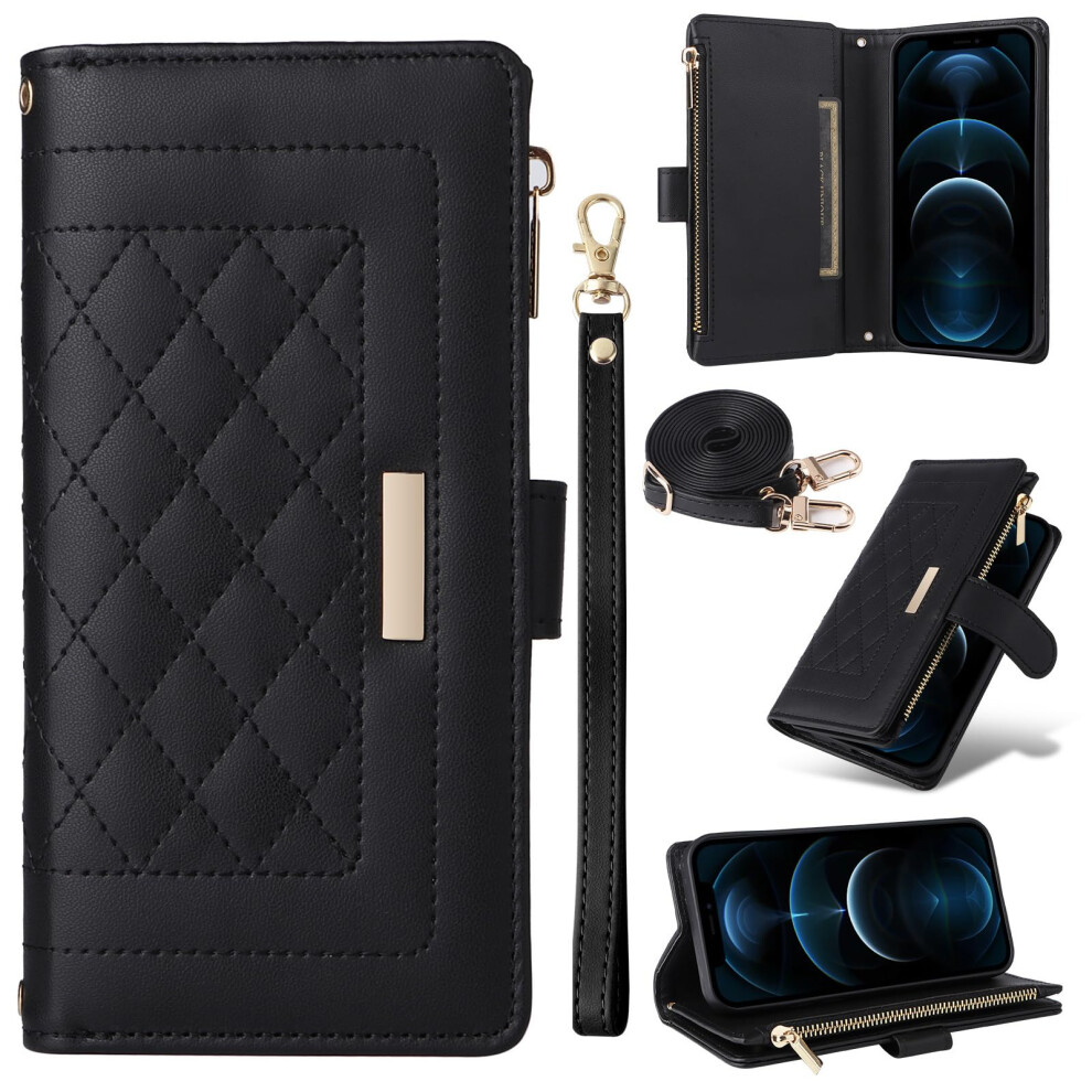 Wallet Crossbody Case For Iphone 15 Pro Max With Multi Card Holder And Zipper Pu Leather Purse Â Black 9771547511991