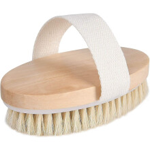 Dry Body Brush with Natural Bristles Wooden Handle, Gentle Exfoliating Shower Brush Travel Size