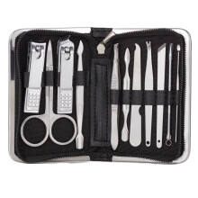 Manicure Set 11 Piece Stainless Steel Nail Clippers Kit with Case for Grooming and Pedicure Black