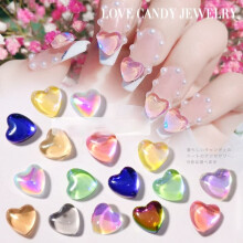 10pcs Heart Shaped Crystal Rhinestone for Nails Aurora Candy Peach Gem DIY Nail Art Decoration