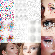 Face Gems and Body Rhinestones Stickers, SelfAdhesive Pearl Gloss, 6 Sheets Round Festival Makeup