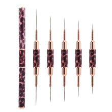 Nail Art Brushes 6Pcs DoubleEnded Leopard Grip Set for Precise Detail Gel and 3D Designs