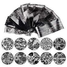 Press On Nail Tips with Lace Foil Stickers Black and White Full Coverage Acrylic Extensions