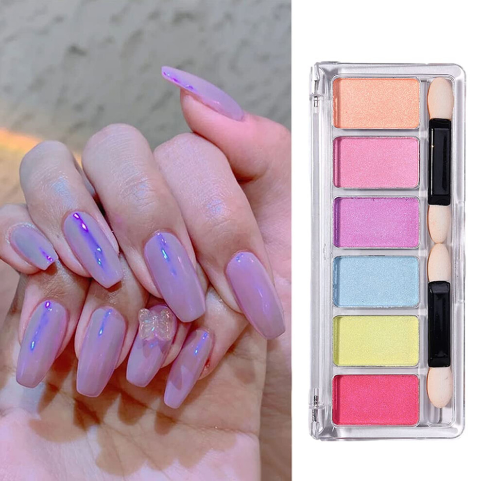 6 Colors Chrome Nail Powder Metallic Mirror Effect Aurora Iridescent Holographic Nail Art Pigment