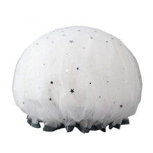 Double Layer Waterproof Shower Cap for Women with Breathable Mesh Hair Protection Gray