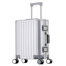 26 Inch Silver Aluminum Luggage with All‑Aluminum Frame and 360 Spinner Wheels, Scratch‑Resistant