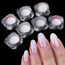 Aurora Chrome Nail Powder Set with Pearl Mirror Effect, 7 Colors Holographic Pigment for Nail Art