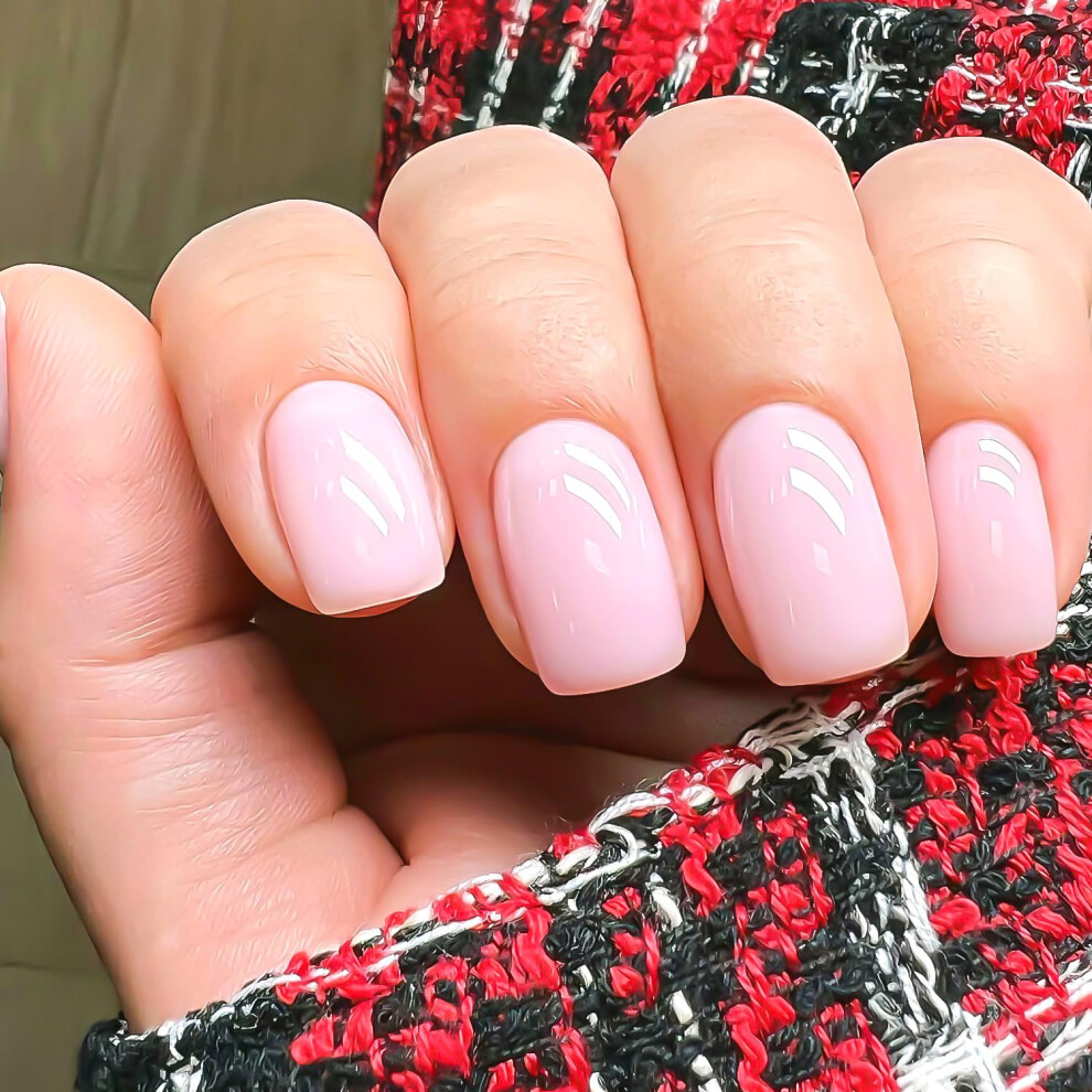 Pink Press On Nails 24Pcs Medium Square Glossy Fake Nails With Glue, Instant Salon Manicure