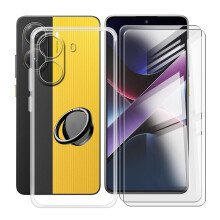 Clear Silicone Case for Xiaomi Poco X7 Pro 6.67 Inch with 360 Magnetic Ring Holder and 2 Screen Protectors