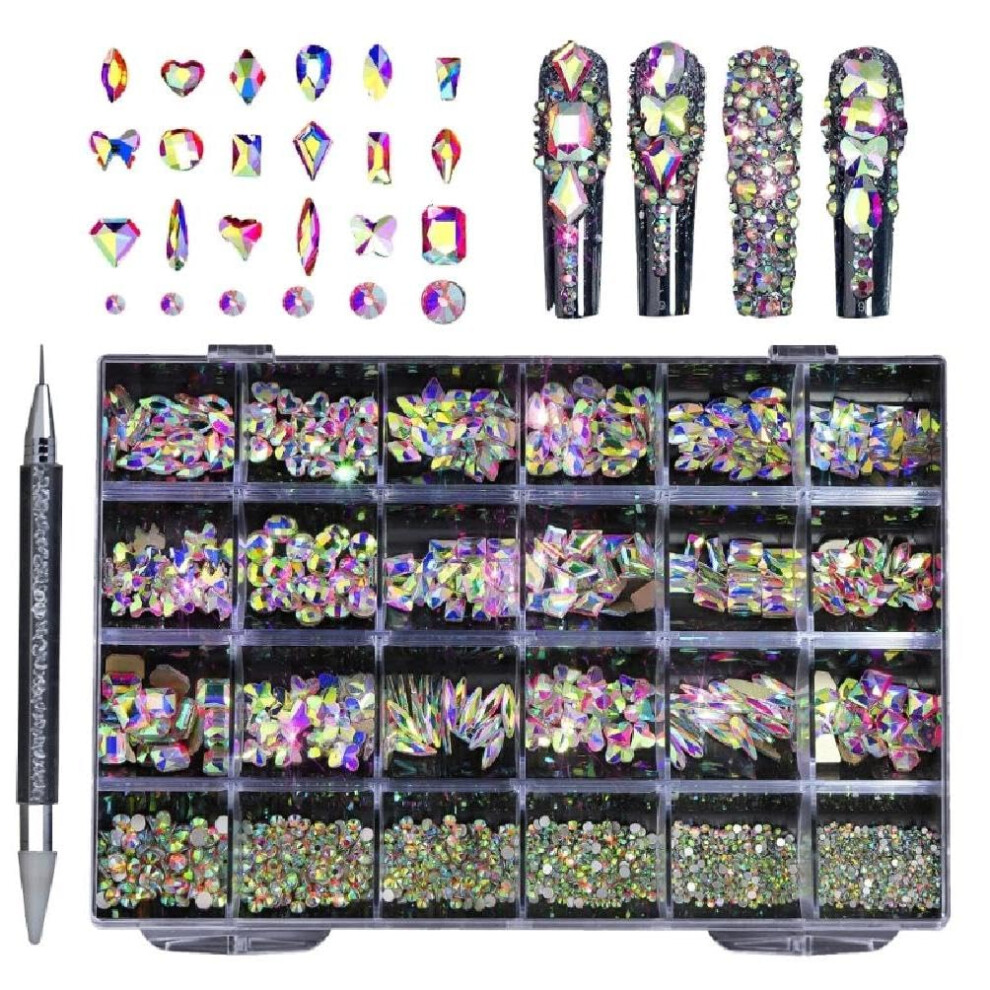 Nail Rhinestones and Art Charms Set AB Crystal Flatback MultiâShape Gems for Acrylic Nails