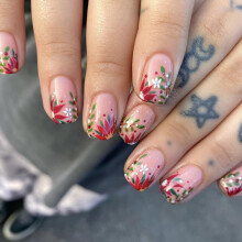 Medium Square Floral Press on Nails with Glue, Reusable Full Cover Glossy Fake Nails for Women