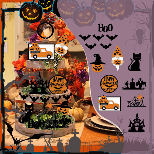 Halloween Tiered Tray Decoration Set Multicolor 2