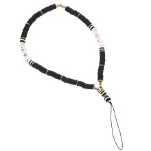 Beaded Phone Charm Lanyard Dark Black AntiLost Wrist Strap with Durable Chain and Stylish Beads