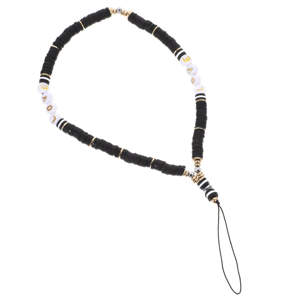 Beaded Phone Charm Lanyard Antilost Wrist Strap With Durable Chain And Stylish Beads Dark/Black 9073542649762