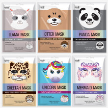 Korean Animal Face Mask Set 6 Pack with Fun Designs, Hydrating Sheet Masks for Sensitive Skin