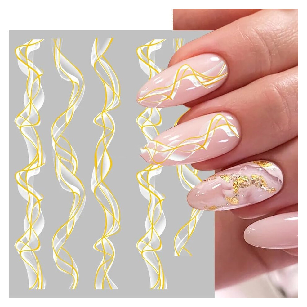 SelfAdhesive Nail Art Stickers Marble and Stripe Decals Set 5 Sheets for French Manicure DIY