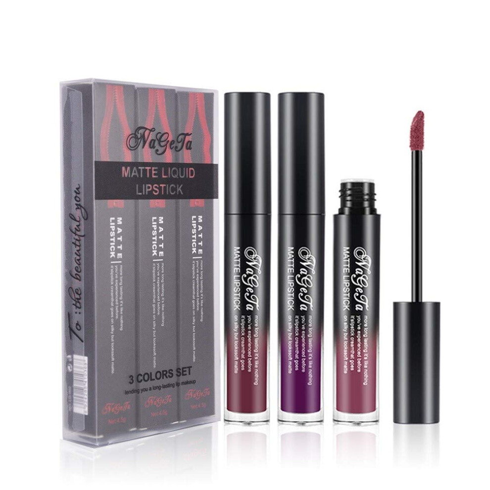 Matte Liquid Lipstick Set 3 Colors Long Lasting Non Transfer Velvety Lip Gloss Kit Gift