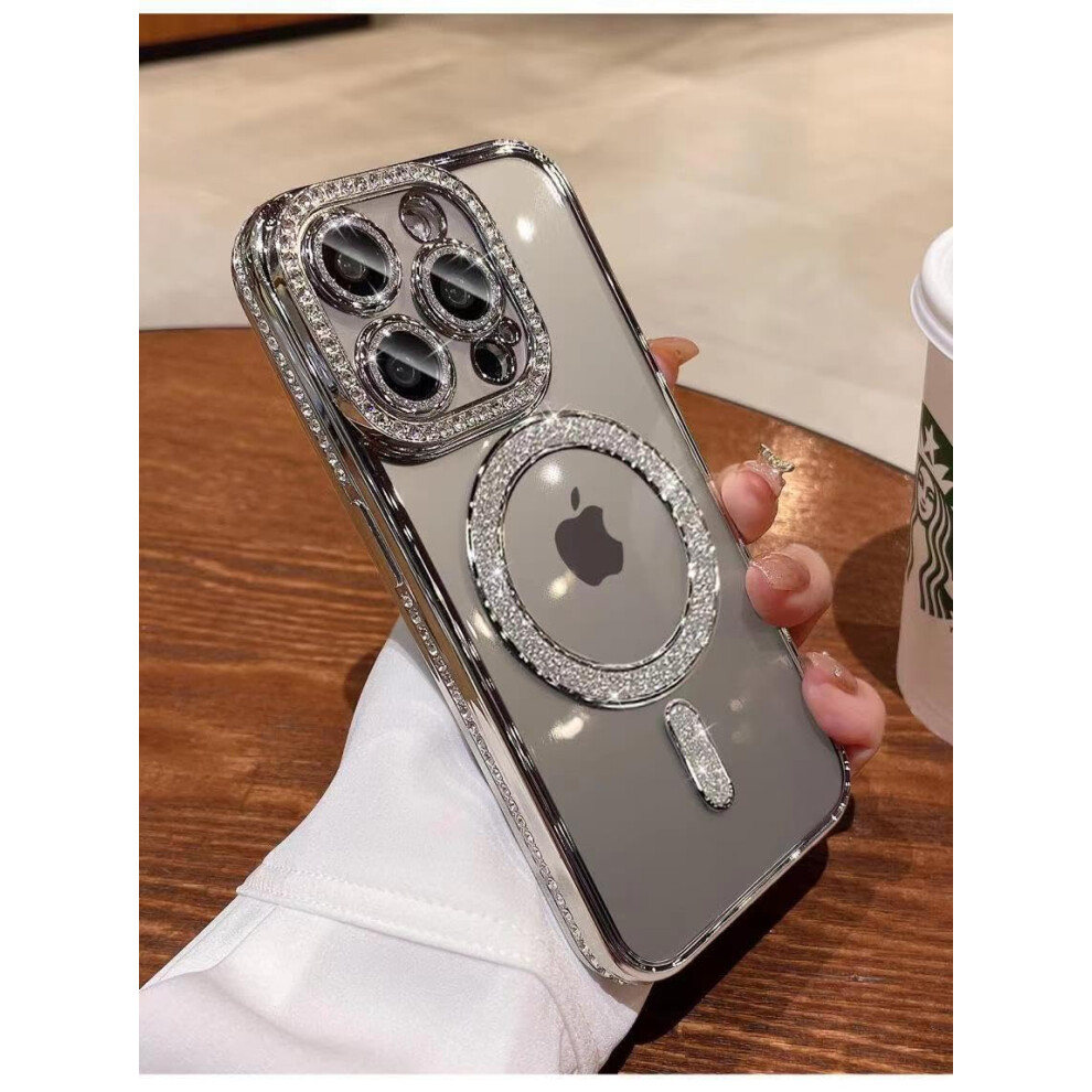 Magsafe Case For Iphone 16 Pro With Sparkle Electroplated Glitter, Shockproof Clear Bling Cover Silver 9073542649878