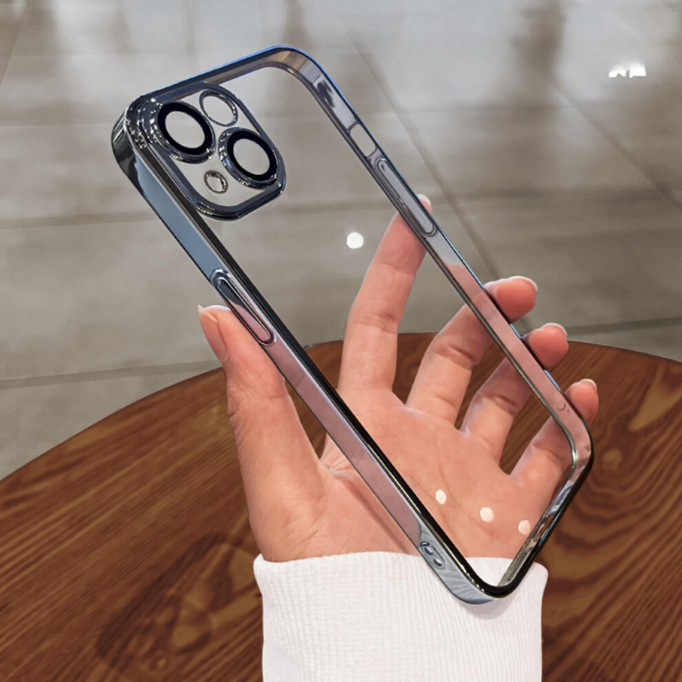 Clear Electroplated Slim Shockproof Tpu Case Cover With Camera Lens Guard For Iphone 16 Pro Blue 9073542649908